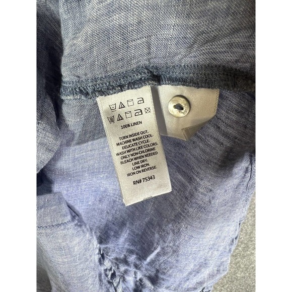 Sigrid Olsen Linen Button Up Shirt Womens Size Medium Blue Roll Tab Sleeve FLAW - Picture 5 of 16